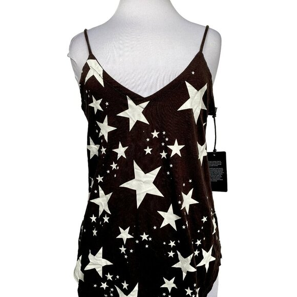 Chaser Black & White Stars Graphic Tank Top Sz M Scoop Back V-Neck  NEW - Picture 1 of 5